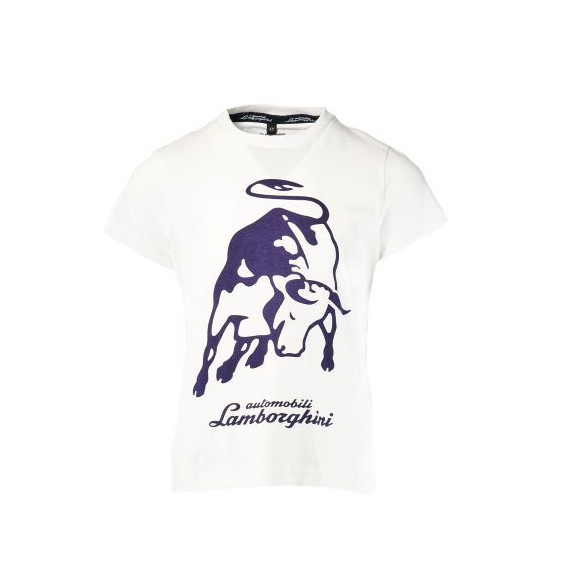Βαμβακερό  T-shirt για αγόρι, σε λευκό χρώμα με τυπωμένο σχέδιο ταύρο και επιγραφή Lamborghini 20855 