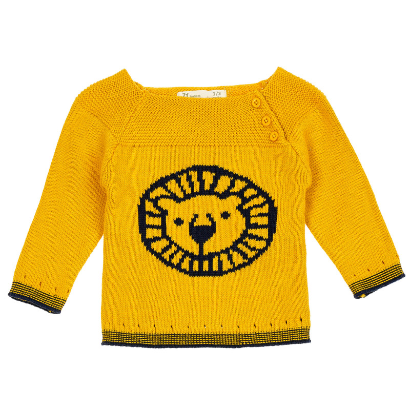 Πλεκτό βαμβακερό πουλόβερ για ένα μωρό, κίτρινο  208899