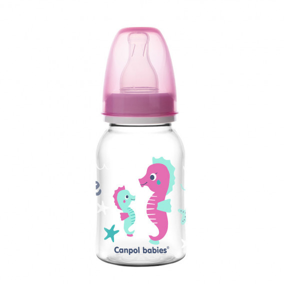 Μπουκάλι πολυπροπυλενίου Love & Sea με πιπίλα αργής ροής, 3+ μήνες, 120 ml, ροζ Canpol 211176 