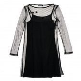Φόρεμα από τούλι με μακριά μανίκια και κεντήματα, μαύρο Sisley 212022 4
