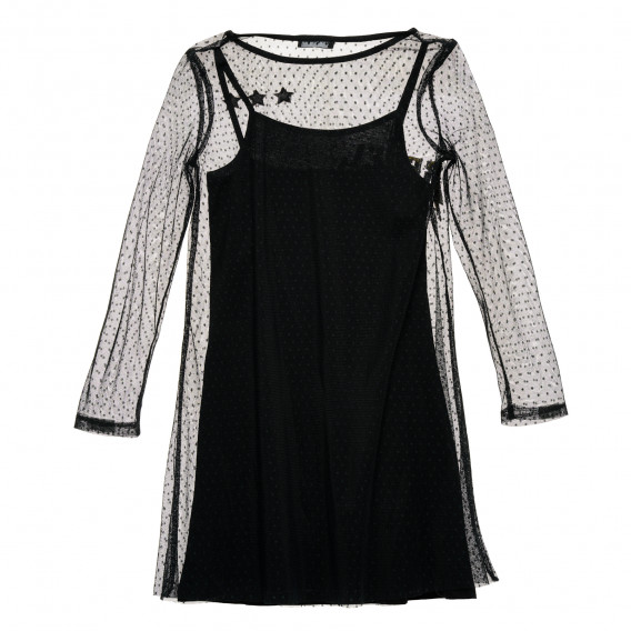 Φόρεμα από τούλι με μακριά μανίκια και κεντήματα, μαύρο Sisley 212022 4