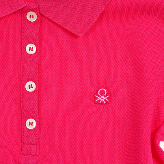 Ροζ βαμβακερή μπλούζα με κοντά μανίκια και το λογότυπο της μάρκας Benetton 212580 3