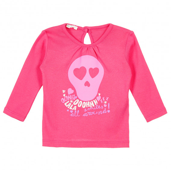 Ροζ βαμβακερή μπλούζα με εκτύπωση για μωρό Benetton 212988 