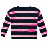 Πλεκτό πουλόβερ με ροζ ρίγες, σκούρο μπλε Benetton 213046 4