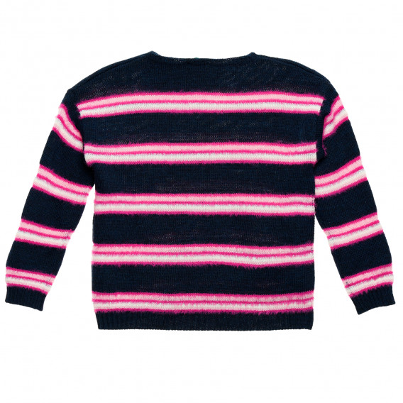 Πλεκτό πουλόβερ με ροζ ρίγες, σκούρο μπλε Benetton 213046 4