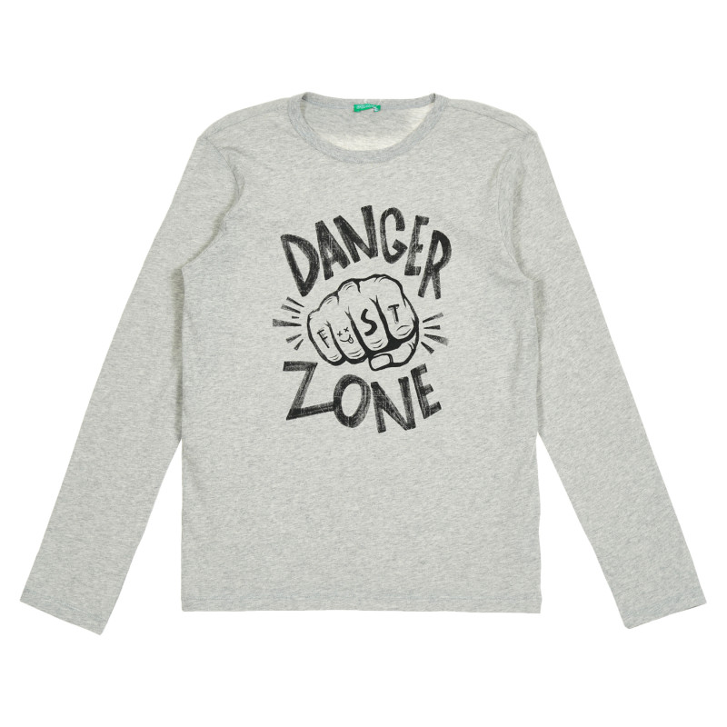 Μακρυμάνικη γκρι βαμβακερή μπλούζα με επιγραφή Danger zone  213239