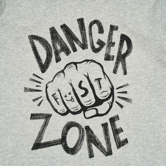 Μακρυμάνικη γκρι βαμβακερή μπλούζα με επιγραφή Danger zone Benetton 213240 2