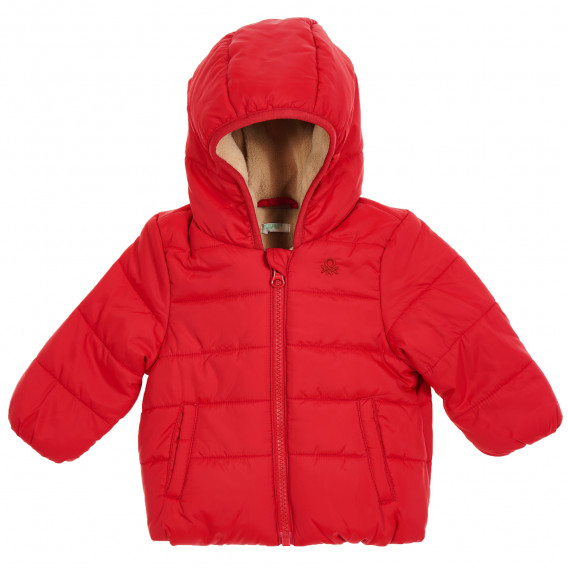 Χειμερινό μπουφάν με επένδυση και κεντημένο λογότυπο της μάρκας, κόκκινο Benetton 213552 