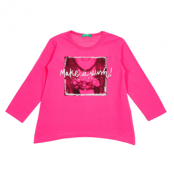 Ροζ μπλούζα με μακριά μανίκια και εκτύπωση με μπροκάρ Benetton 213871 