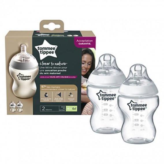 Μπουκάλι πολυπροπυλενίου Easy Vent, με πιπίλα 1 σταγόνας, για μωρό 1+ μηνός, 2 τεμ. 260 ml.  Tommee Tippee 214175 2