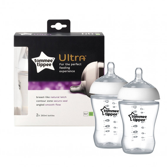 Μπιμπερό πολυπροπυλενίου Ultra, με πιπίλα 1 σταγόνας για μωρό 0+ μηνών, 2 τεμ., 260 ml.  Tommee Tippee 214209 3