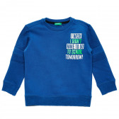 Βαμβακερή μπλούζα με επιγραφή, μπλε Benetton 214650 