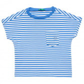 Βαμβακερή μπλούζα με κοντά μανίκια και το λογότυπο της μάρκας σε λευκό και μπλε Benetton 215767 