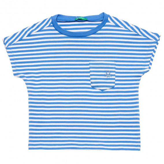 Βαμβακερή μπλούζα με κοντά μανίκια και το λογότυπο της μάρκας σε λευκό και μπλε Benetton 215767 