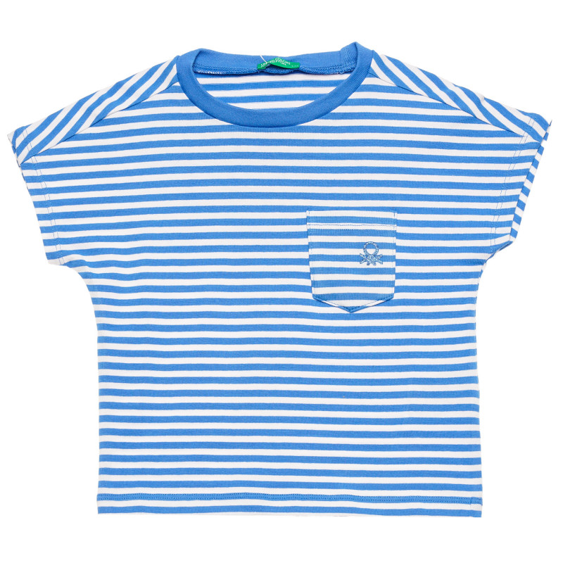 Βαμβακερή μπλούζα με κοντά μανίκια και το λογότυπο της μάρκας σε λευκό και μπλε  215767