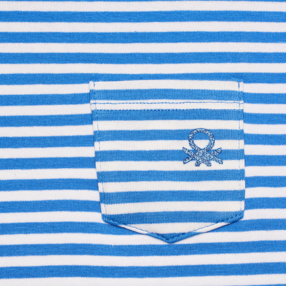 Βαμβακερή μπλούζα με κοντά μανίκια και το λογότυπο της μάρκας σε λευκό και μπλε Benetton 215768 2