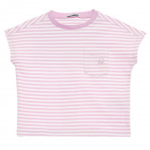 Βαμβακερή μπλούζα με κοντά μανίκια και το λογότυπο της μάρκας σε λευκό και μοβ χρώμα Benetton 215771 