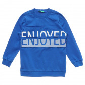Βαμβακερή μπλούζα με μακριά μανίκια και γράμματα Enjoyed, μπλε Benetton 215803 