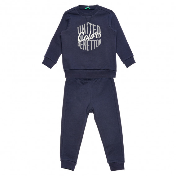 Βαμβακερή μπλούζα με μακριά μανίκια και παντελόνι για ένα μωρό, μπλε Benetton 215973 
