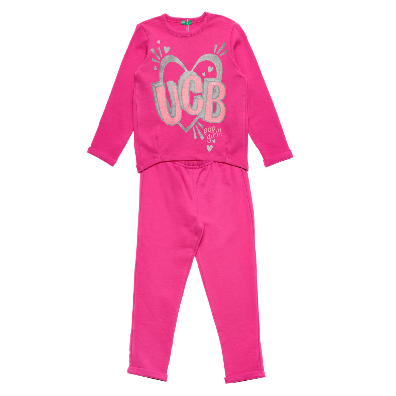 Σετ βαμβακερή μπλούζα με μακριά μανίκια και παντελόνι, ροζ  215980
