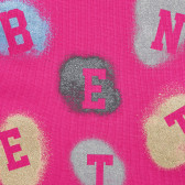 Βαμβακερή μπλούζα με γράμματα με τη μάρκα, ροζ Benetton 215988 2