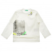 Βαμβακερή μπλούζα με μακριά μανίκια και γράμματα, σε λευκό Benetton 216087 