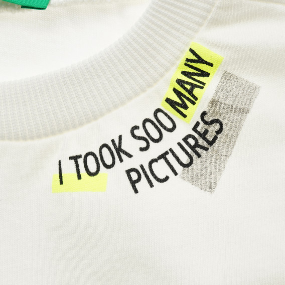 Βαμβακερή μπλούζα με μακριά μανίκια και γράμματα, σε λευκό Benetton 216088 2