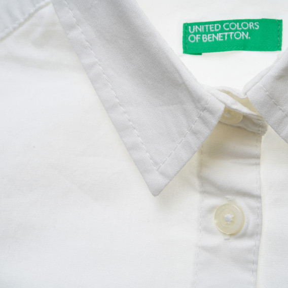 Βαμβακερό πουκάμισο με μακριά μανίκια, σε λευκό Benetton 216104 2
