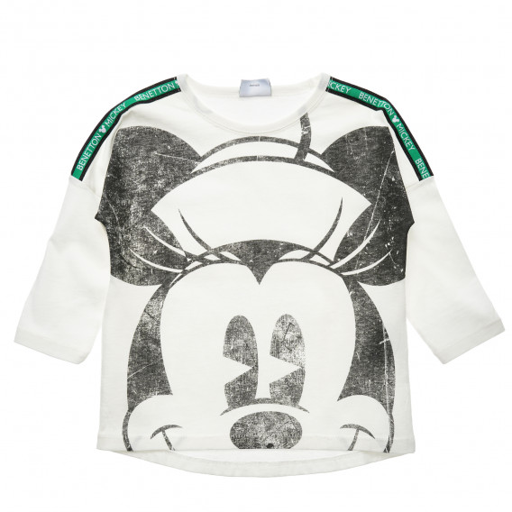Βαμβακερή μπλούζα με σχέδιο Mickey Mouse, λευκή Benetton 216115 