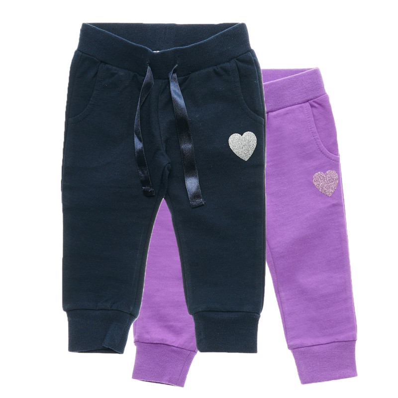 2 τεμάχια αθλητικά βαμβακερά παντελόνια με καρδιά για κορίτσια μωβ και μαύρο  216630