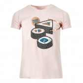Βαμβακερή μπλούζα με κοντά μανίκια και σχέδιο για κορίτσια, ροζ Guess 216652 