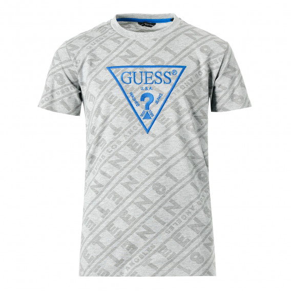 Βαμβακερή μπλούζα με κοντά μανίκια και γραφική εκτύπωση για ένα αγόρι γκρι Guess 216656 