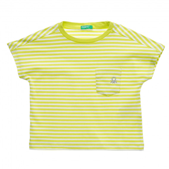 Ριγέ, βαμβακερό, βρεφικό μπλουζάκι σε λευκό και πράσινο Benetton 216908 