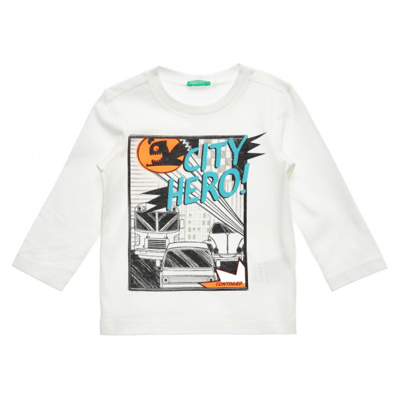 Λευκή, βαμβακερή, βρεφική μπλούζα με επιγραφή city hero Benetton 216940 