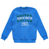 Βαμβακερή μπλούζα με μακριά μανίκια και επιγραφή, σε μπλε χρώμα Benetton 217012 