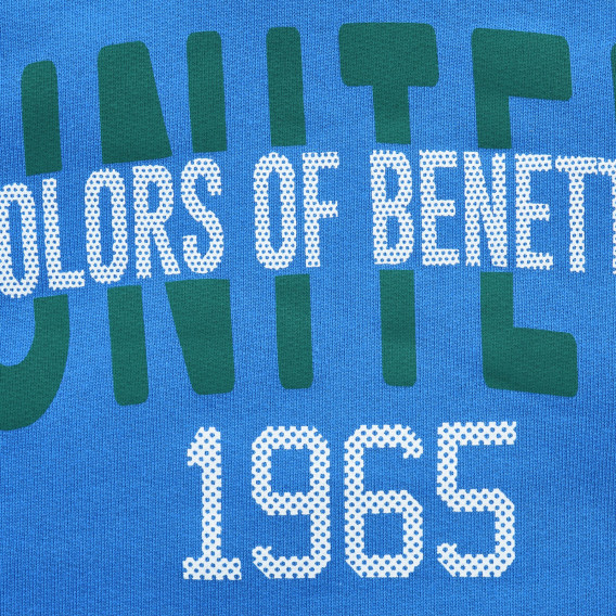 Βαμβακερή μπλούζα με μακριά μανίκια και επιγραφή, σε μπλε χρώμα Benetton 217013 2