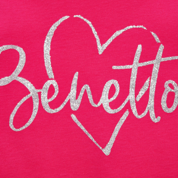 Ροζ, βαμβακερή μακρυμάνικη μπλούζα με επιγραφή της μαρκας Benetton 217017 2