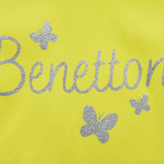 Βαμβακερή μπλούζα με μακριά μανίκια και επώνυμη επιγραφή, κίτρινο Benetton 217025 2