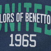 Βαμβακερή μπλούζα με μακριά μανίκια και επιγραφή, σκούρο μπλε Benetton 217045 2