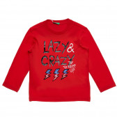 Κόκκινη, βαμβακερή μπλούζα με επιγραφή Lazy Crazy Benetton 217064 