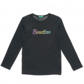 Μαύρη, βαμβακερή μπλούζα με επιγραφή της μάρκας Benetton 217236 