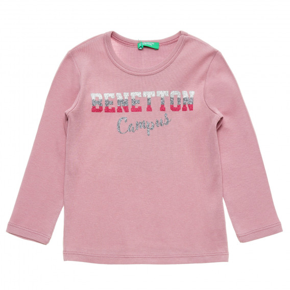 Ροζ, βαμβακερή, βρεφική μπλούζα με επιγραφή της μάρκας Benetton 217391 