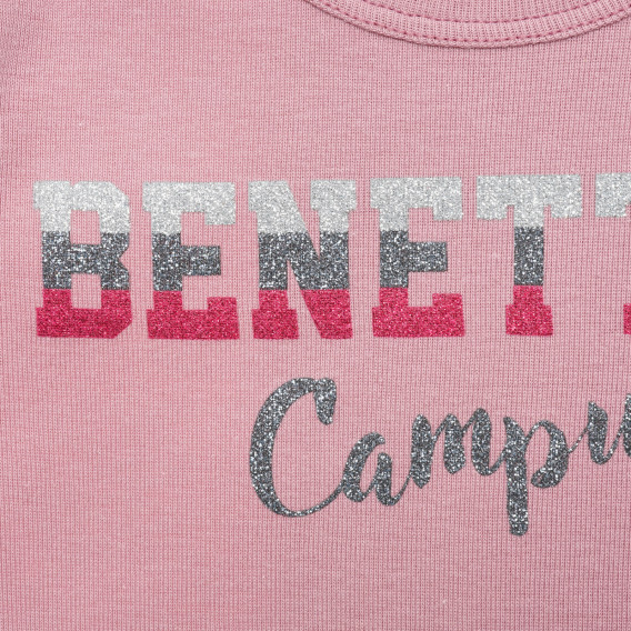 Ροζ, βαμβακερή, βρεφική μπλούζα με επιγραφή της μάρκας Benetton 217392 2