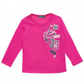 Ροζ, βαμβακερή μπλούζα με επιγραφή Girl power 35 Benetton 217483 