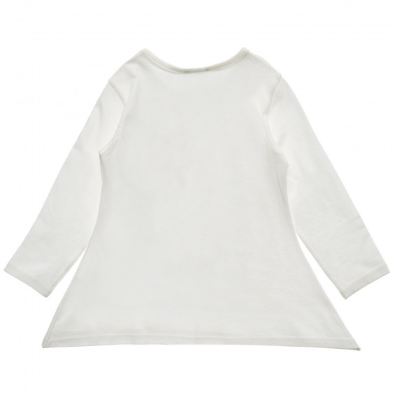 Λευκή, ασύμμετρη, βαμβακερή μπλούζα με μακριά μανίκια Benetton 217498 4