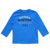 Μπλε, βαμβακερή μπλούζα με επιγραφή μάρκας Benetton 217511 