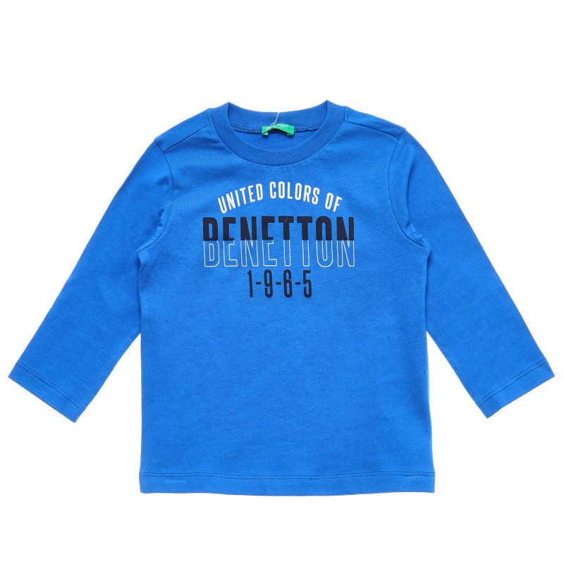 Μπλε, βαμβακερή μπλούζα με επιγραφή μάρκας  217511