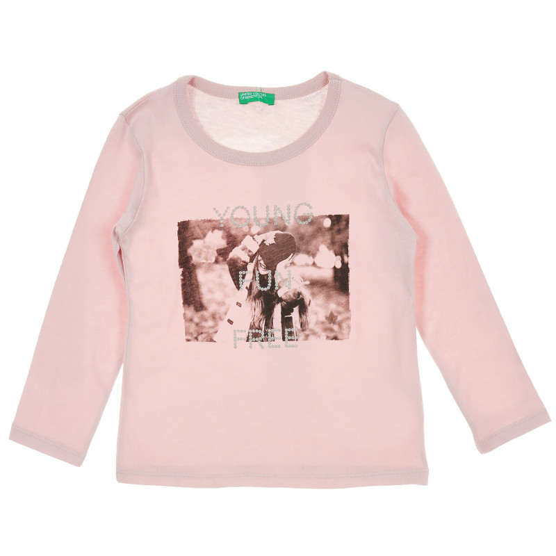 Ροζ, βαμβακερή μπλούζα με επιγραφή μπροκάρ  217656