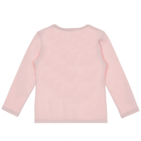 Ροζ, βαμβακερή μπλούζα με επιγραφή μπροκάρ Benetton 217659 4