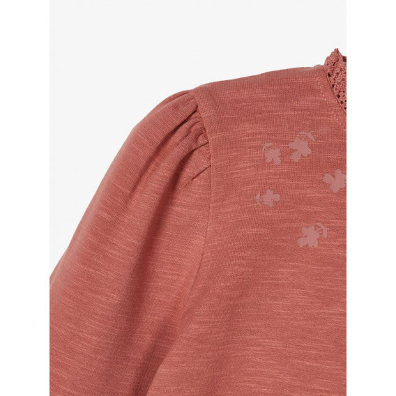 Βαμβακερή μπλούζα με μανίκια και πτυχώσεις, ροζ Name it 218016 3